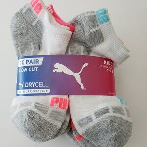 NWT - Girls Puma Youth No Show Socks, 10-pair - Size M- Fits shoe size 9 - 3.5